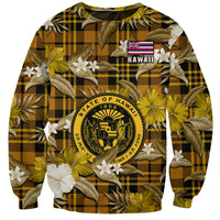 (Custom Personalised) Hawaii State Sweatshirt Tropical Flowers Mix Tartan Gold Version LT14 Unisex Gold - Polynesian Pride