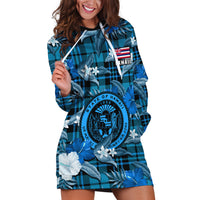 Hawaii State Hoodie Dress Tropical Flowers Mix Tartan Blue Version LT14 - Polynesian Pride