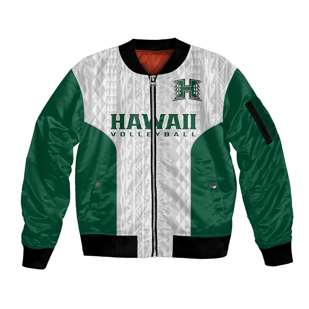 Hawaii Volleyball Sleeve Zip Bomber Jacket Hawaiian Kakau White Style LT14 Unisex White - Polynesian Pride