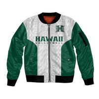 (Custom Text And Number) Hawaii Volleyball Sleeve Zip Bomber Jacket Hawaiian Kakau White Style LT14 Unisex White - Polynesian Pride