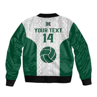 (Custom Text And Number) Hawaii Volleyball Sleeve Zip Bomber Jacket Hawaiian Kakau White Style LT14 - Polynesian Pride