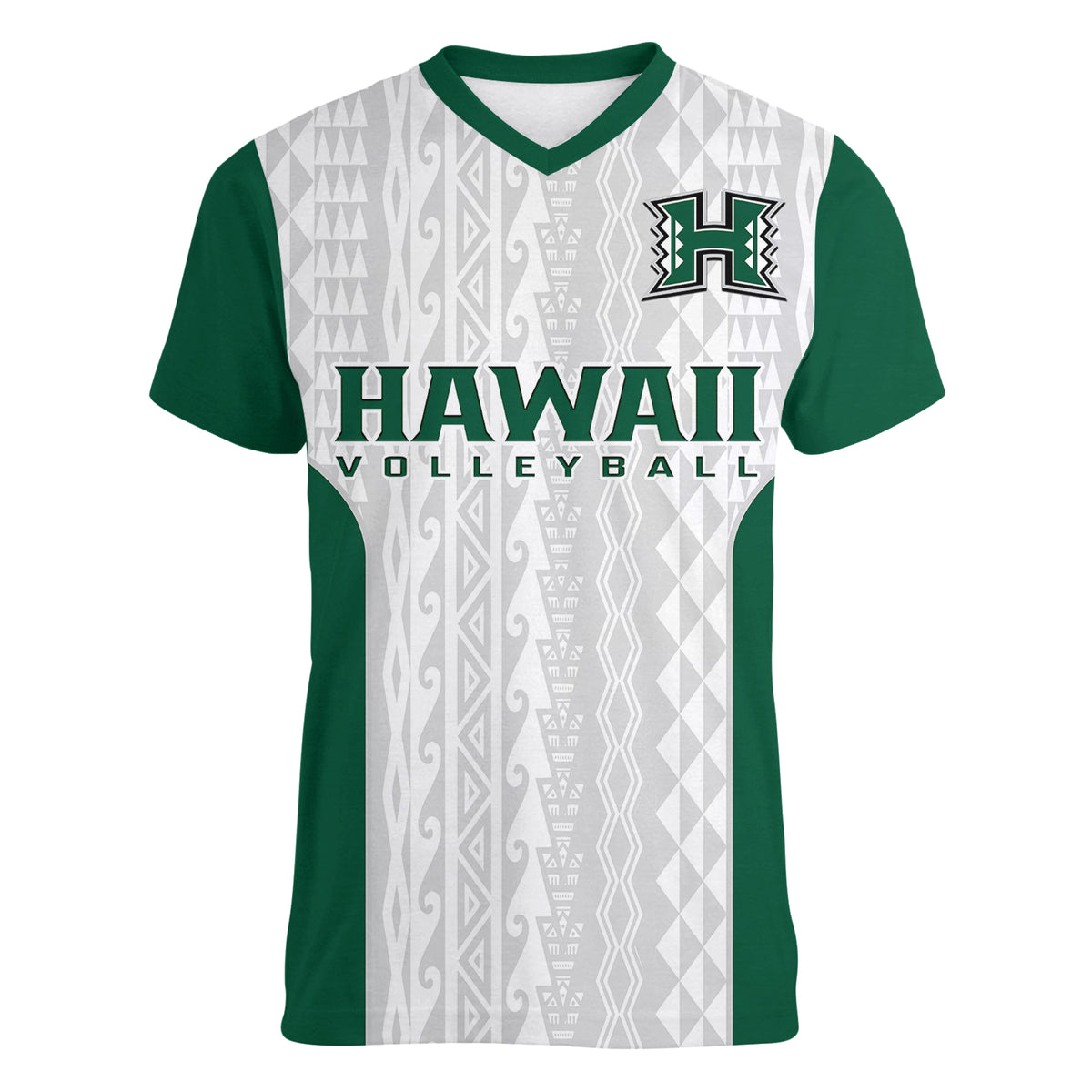 (Custom Text And Number) Hawaii Volleyball Women V Neck T Shirt Hawaiian Kakau White Style LT14 - Polynesian Pride