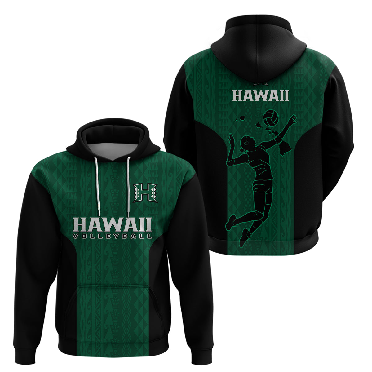 Hawaii Volleyball Hoodie Hawaiian Kakau Green Style LT14 Pullover Hoodie Green - Polynesian Pride