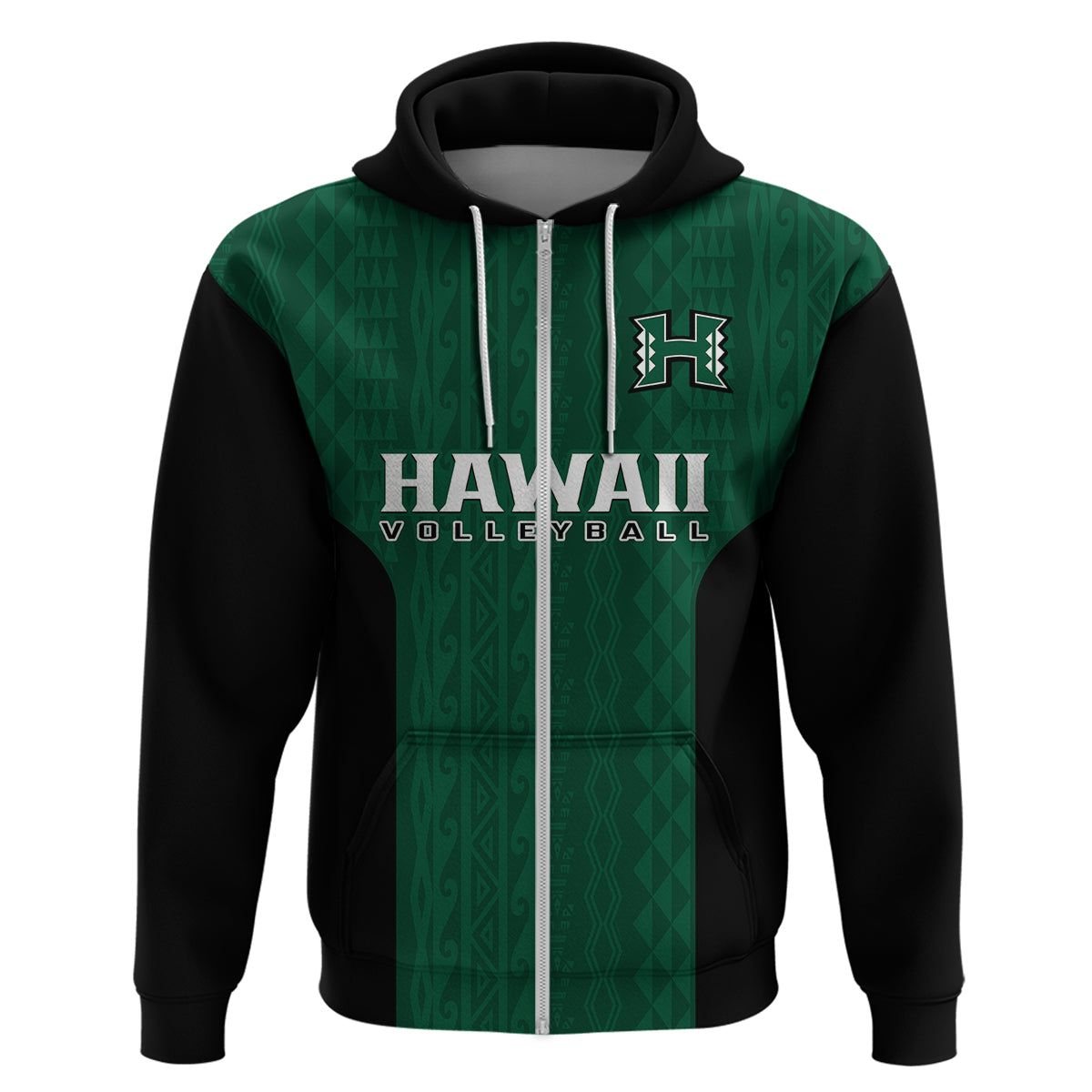 Hawaii Volleyball Hoodie Hawaiian Kakau Green Style LT14 - Polynesian Pride