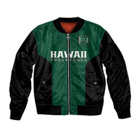 (Custom Text And Number) Hawaii Volleyball Sleeve Zip Bomber Jacket Hawaiian Kakau Green Style LT14 Unisex Green - Polynesian Pride