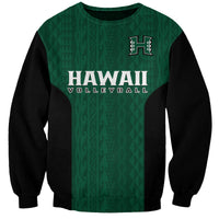 (Custom Text And Number) Hawaii Volleyball Sweatshirt Hawaiian Kakau Green Style LT14 Unisex Green - Polynesian Pride