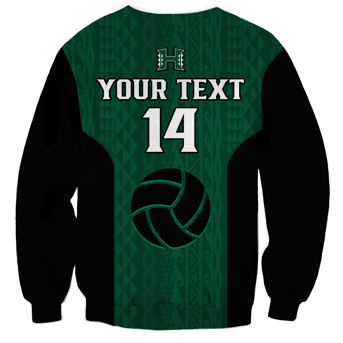(Custom Text And Number) Hawaii Volleyball Sweatshirt Hawaiian Kakau Green Style LT14 - Polynesian Pride