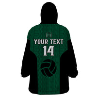 (Custom Text And Number) Hawaii Volleyball Wearable Blanket Hoodie Hawaiian Kakau Green Style LT14 - Polynesian Pride