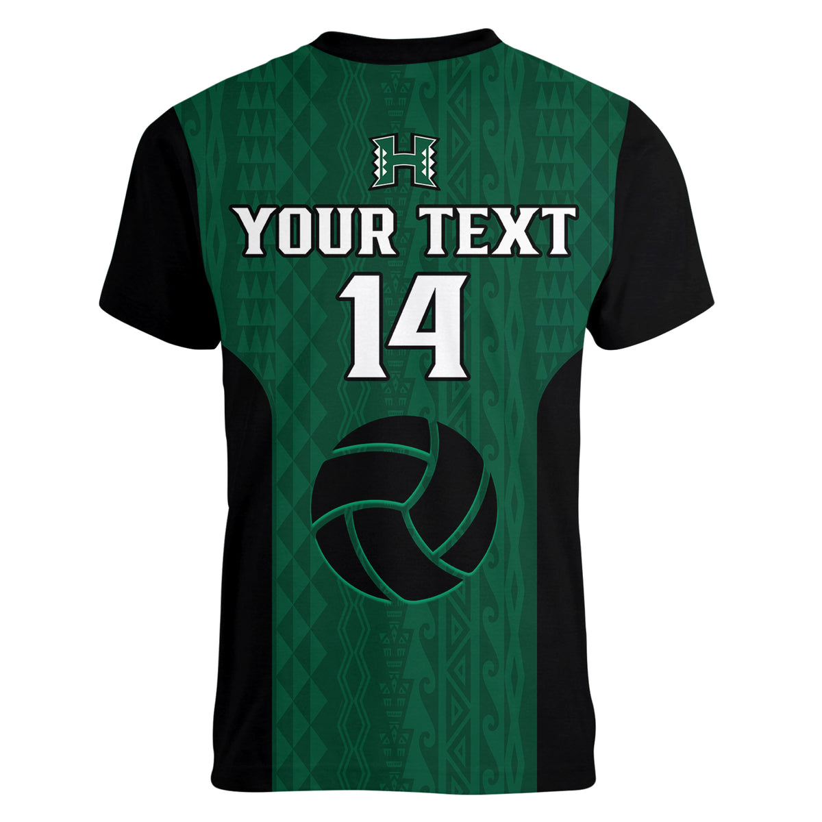 (Custom Text And Number) Hawaii Volleyball Women V Neck T Shirt Hawaiian Kakau Green Style LT14 - Polynesian Pride