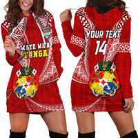 (Custom Text And Number) Tonga Rugby Hoodie Dress Mate Maa Tonga Pacific Tongan Ngatu LT14 Red - Polynesian Pride