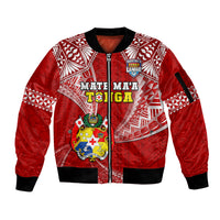 (Custom Text And Number) Tonga Rugby Sleeve Zip Bomber Jacket Mate Maa Tonga Pacific Tongan Ngatu LT14 Unisex Red - Polynesian Pride