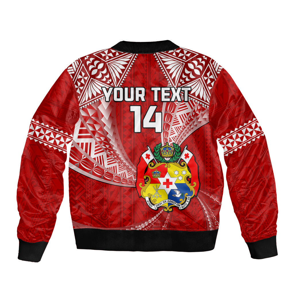 (Custom Text And Number) Tonga Rugby Sleeve Zip Bomber Jacket Mate Maa Tonga Pacific Tongan Ngatu LT14 - Polynesian Pride