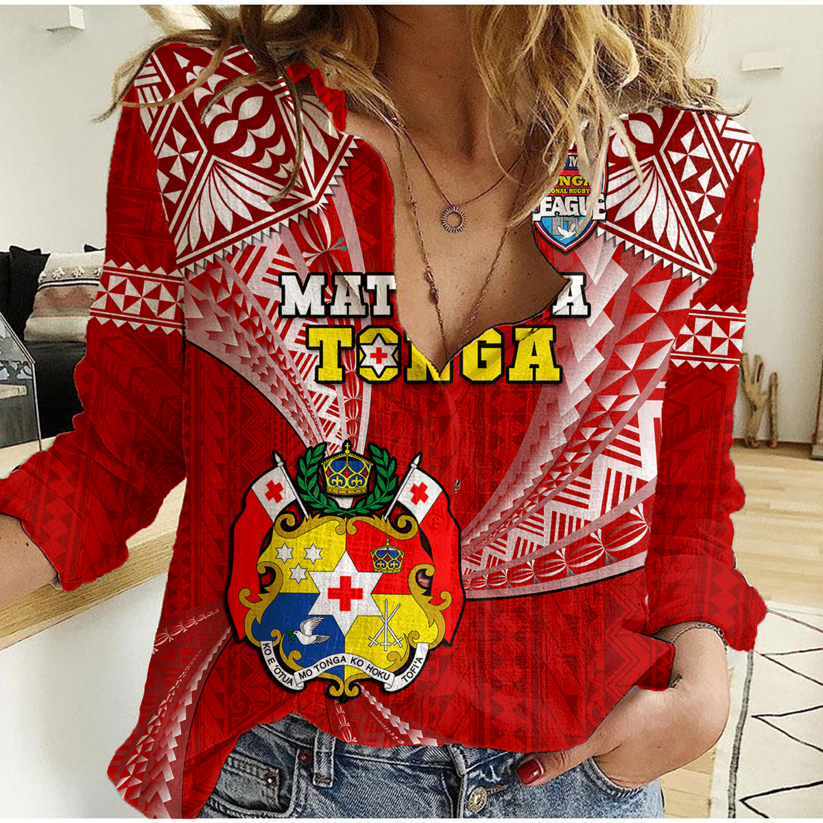 (Custom Text And Number) Tonga Rugby Women Casual Shirt Mate Maa Tonga Pacific Tongan Ngatu LT14 Female Red - Polynesian Pride