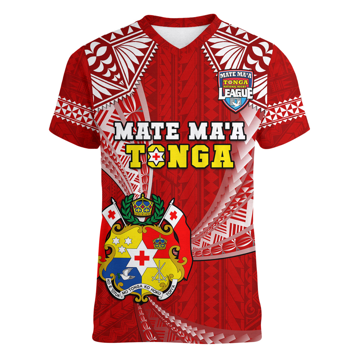 (Custom Text And Number) Tonga Rugby Women V Neck T Shirt Mate Maa Tonga Pacific Tongan Ngatu LT14 - Polynesian Pride