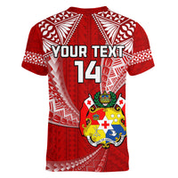 (Custom Text And Number) Tonga Rugby Women V Neck T Shirt Mate Maa Tonga Pacific Tongan Ngatu LT14 - Polynesian Pride