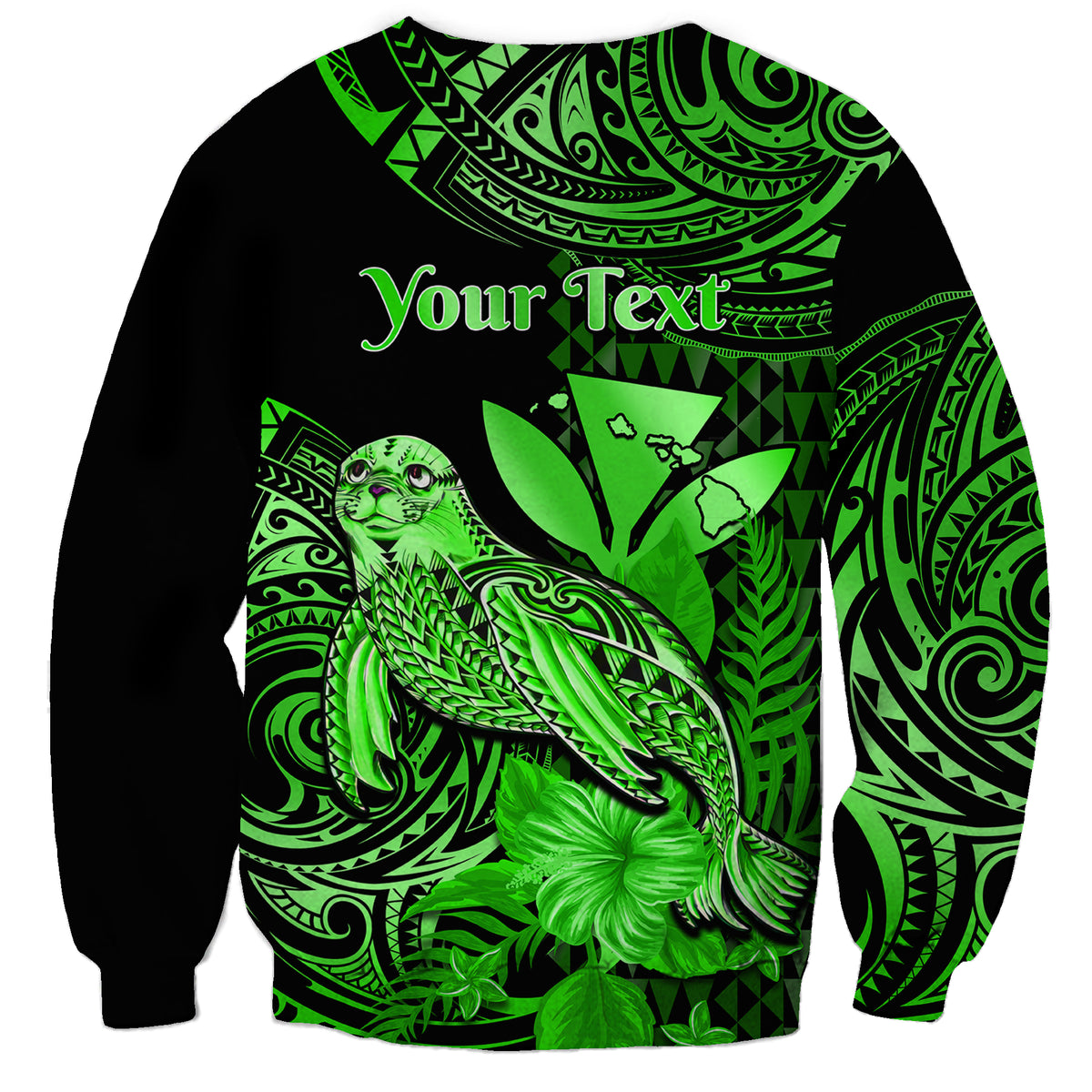 (Custom Personalised) Hawaii Monk Seal Sweatshirt Polynesian Kakau With Kanaka Green LT14 - Polynesian Pride