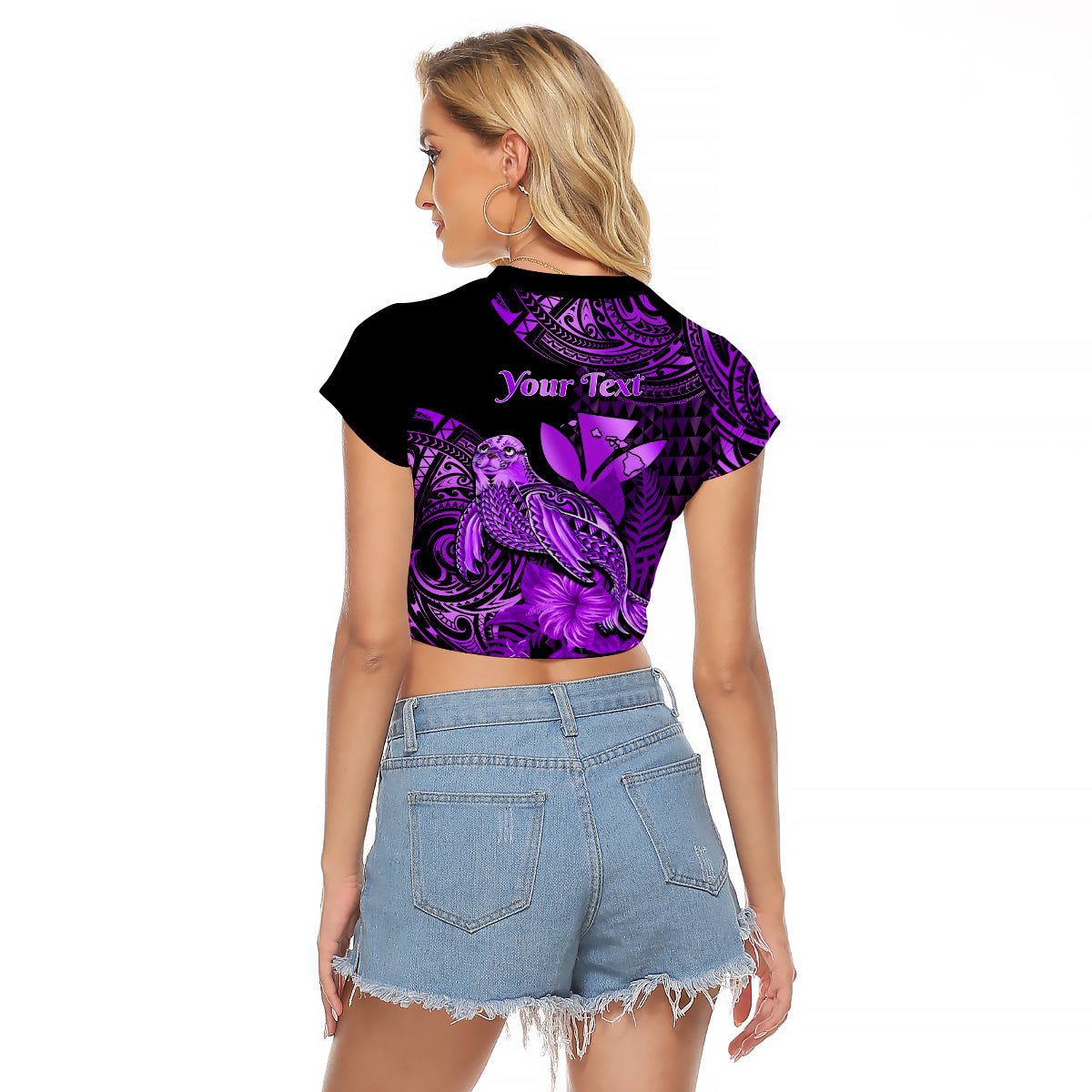 (Custom Personalised) Hawaii Monk Seal Raglan Cropped T Shirt Polynesian Kakau With Kanaka Purple LT14 - Polynesian Pride