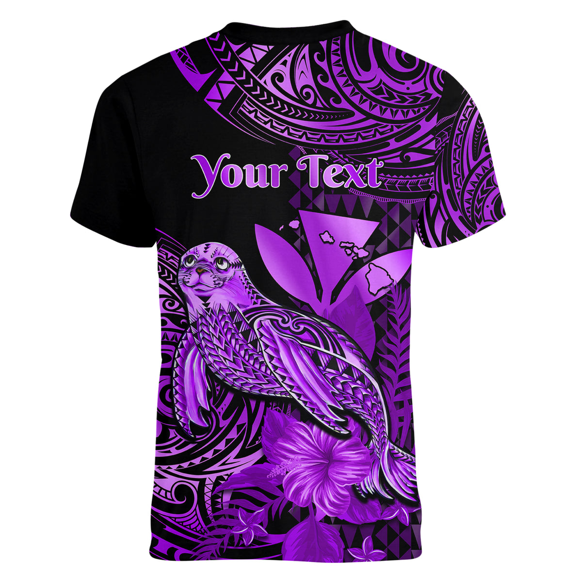 (Custom Personalised) Hawaii Monk Seal Women V Neck T Shirt Polynesian Kakau With Kanaka Purple LT14 - Polynesian Pride