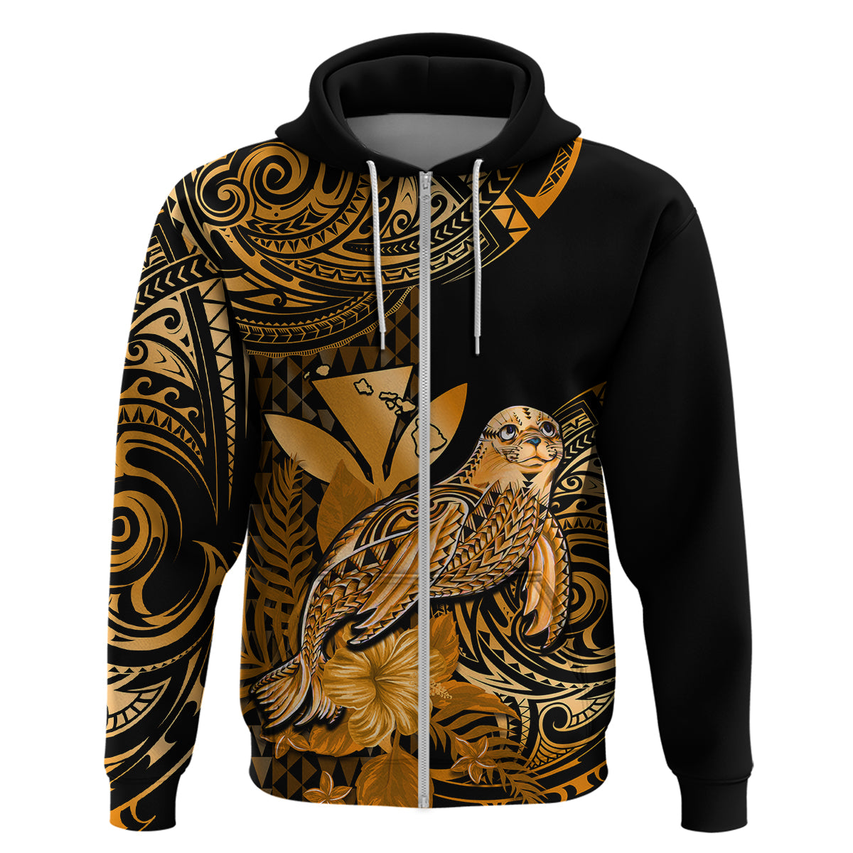 Custom Hawaii Monk Seal Hoodie Polynesian Kakau With Kanaka Gold LT14 - Polynesian Pride