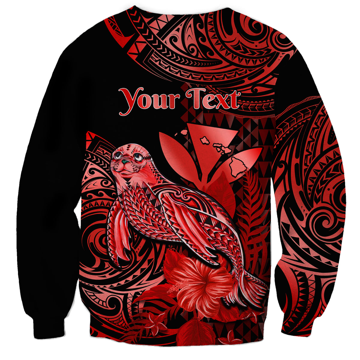 (Custom Personalised) Hawaii Monk Seal Sweatshirt Polynesian Kakau With Kanaka Red LT14 - Polynesian Pride
