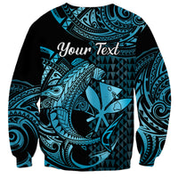 (Custom Personalised) Hawaii Hammerhead Shark Sweatshirt Polynesian Kakau With Kanaka Turquoise LT14 - Polynesian Pride