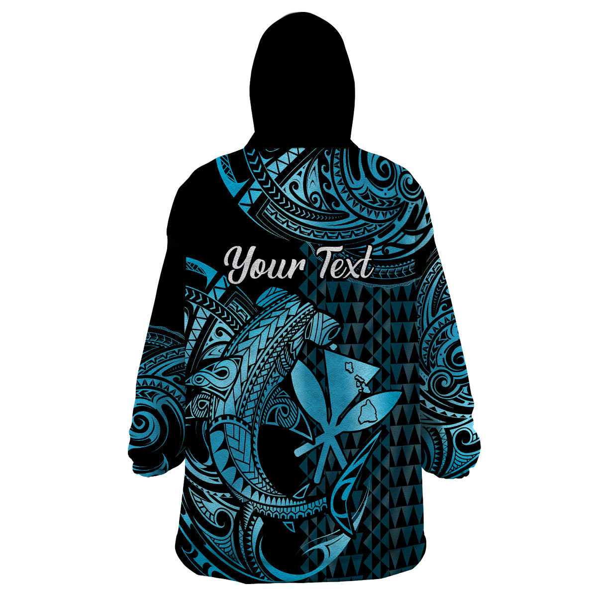 (Custom Personalised) Hawaii Hammerhead Shark Wearable Blanket Hoodie Polynesian Kakau With Kanaka Turquoise LT14 - Polynesian Pride