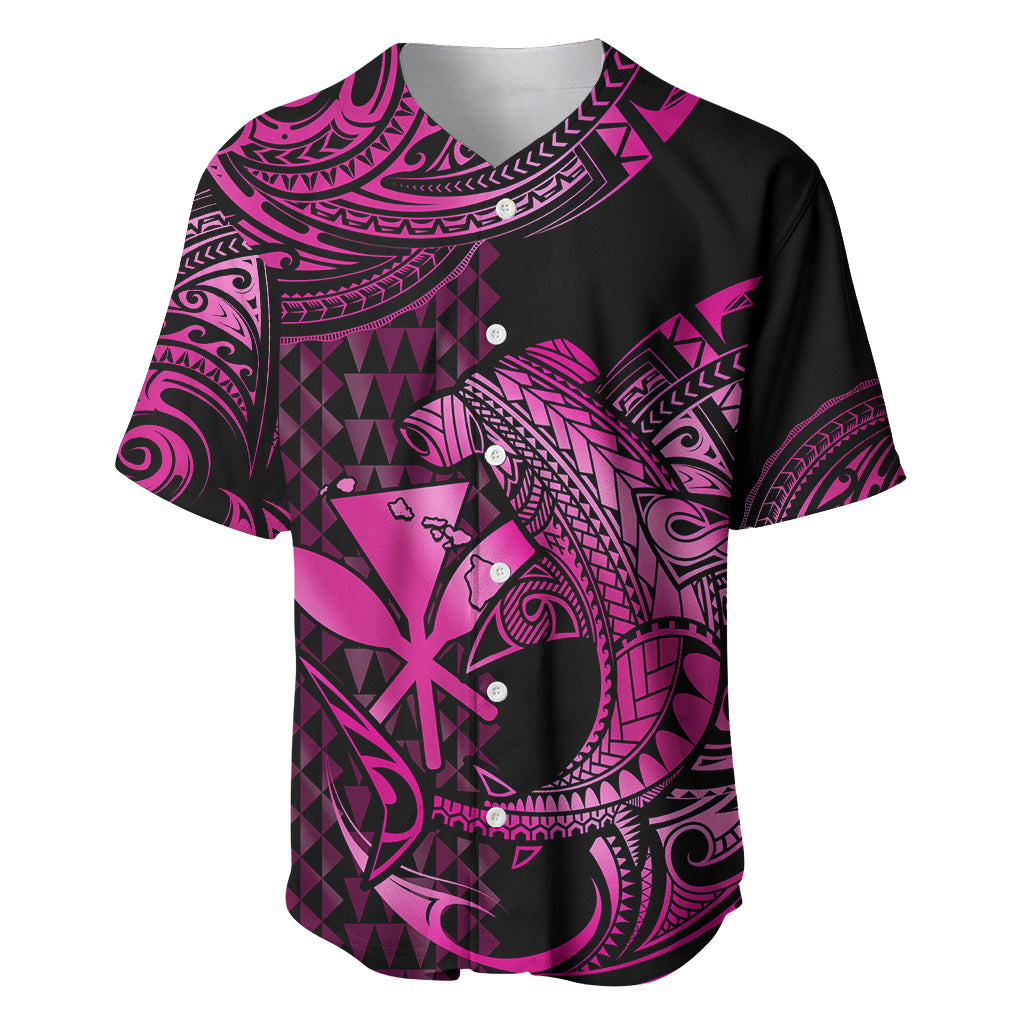 (Custom Personalised) Hawaii Hammerhead Shark Baseball Jersey Polynesian Kakau With Kanaka Pink LT14 - Polynesian Pride