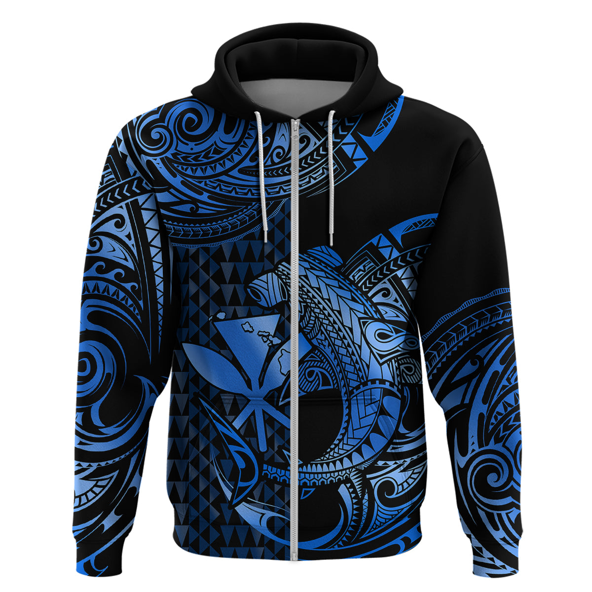 Custom Hawaii Hammerhead Shark Hoodie Polynesian Kakau With Kanaka Blue LT14 - Polynesian Pride