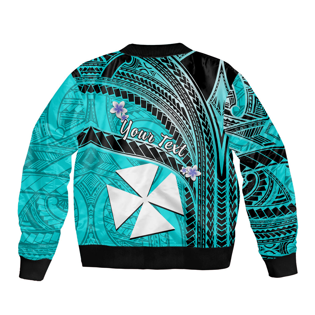 (Custom Personalised) Wallis And Futuna Bomber Jacket Plumeria Flowers With Turquoise Polynesian Pattern LT14 - Polynesian Pride