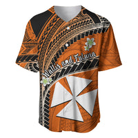 (Custom Personalised) Wallis And Futuna Baseball Jersey Plumeria Flowers With Orange Polynesian Pattern LT14 - Polynesian Pride