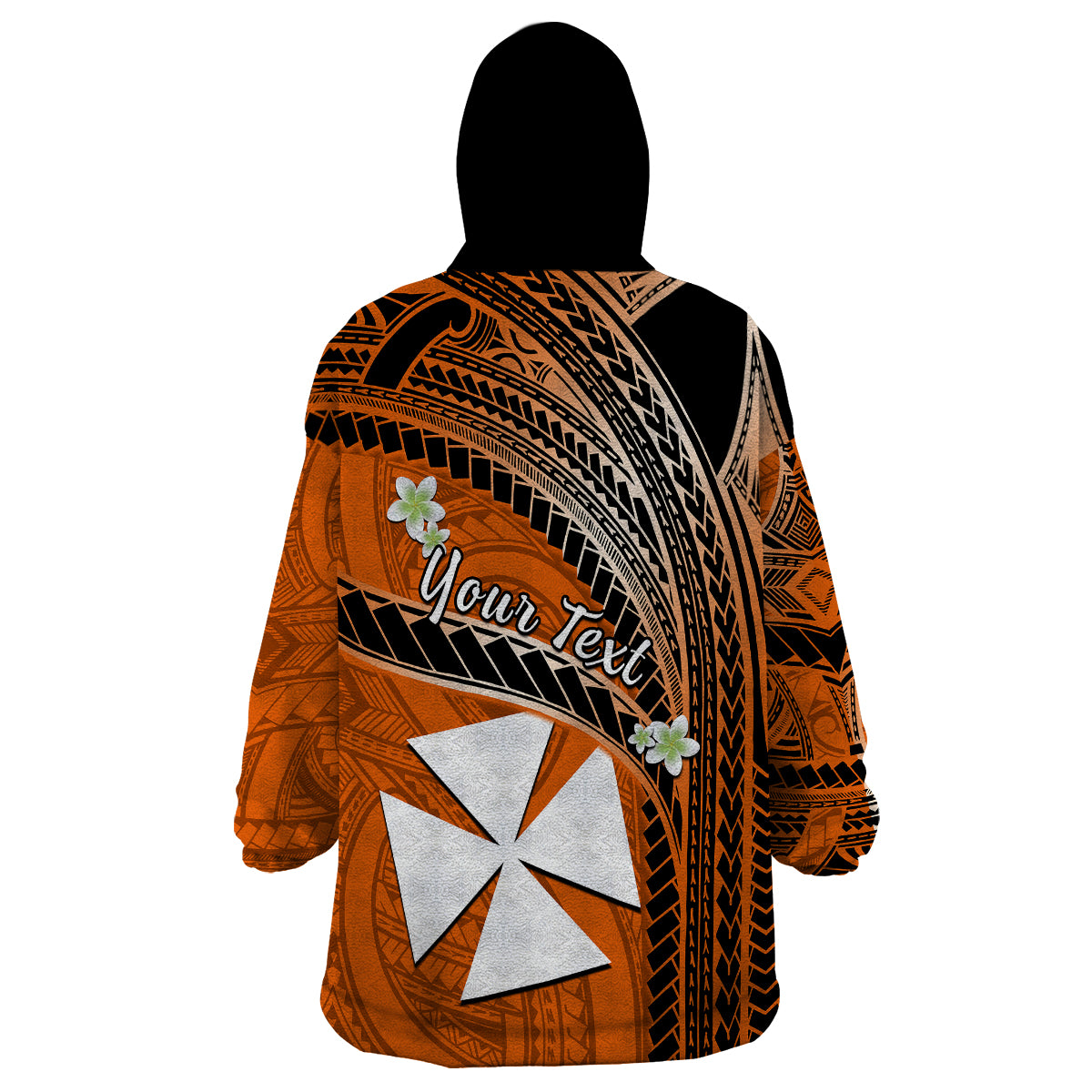 (Custom Personalised) Wallis And Futuna Wearable Blanket Hoodie Plumeria Flowers With Orange Polynesian Pattern LT14 - Polynesian Pride