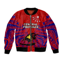 Papua New Guinea Bomber Jacket Central Province Mix Coat Of Arms Polynesian Art LT14 Unisex Red - Polynesian Pride
