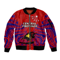 Papua New Guinea Sleeve Zip Bomber Jacket Central Province Mix Coat Of Arms Polynesian Art LT14 Unisex Red - Polynesian Pride
