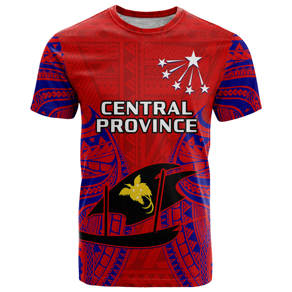 Papua New Guinea T Shirt Central Province Mix Coat Of Arms Polynesian Art LT14 Red - Polynesian Pride