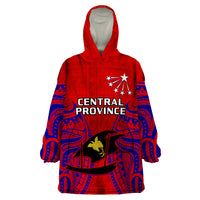 Papua New Guinea Wearable Blanket Hoodie Central Province Mix Coat Of Arms Polynesian Art LT14 One Size Red - Polynesian Pride
