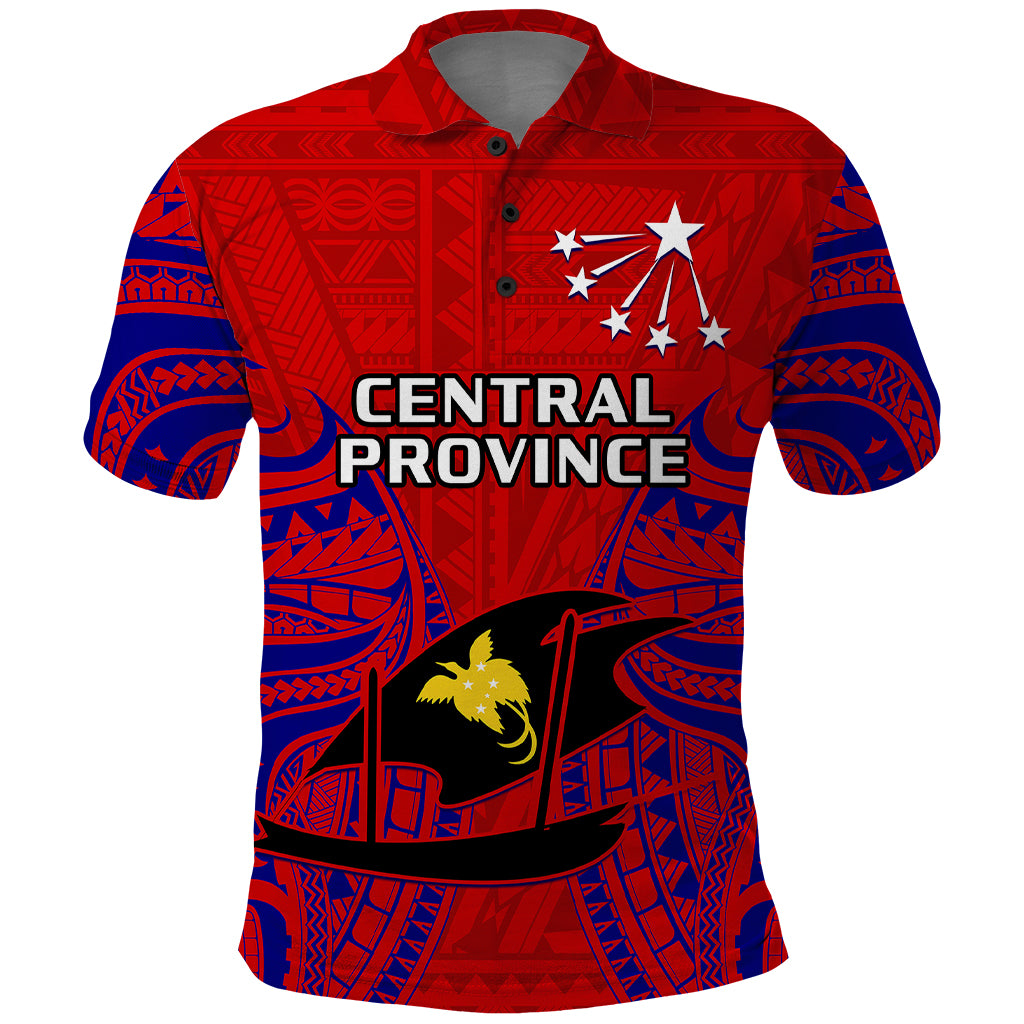Custom Papua New Guinea Polo Shirt Central Province Mix Coat Of Arms Polynesian Art LT14 Red - Polynesian Pride