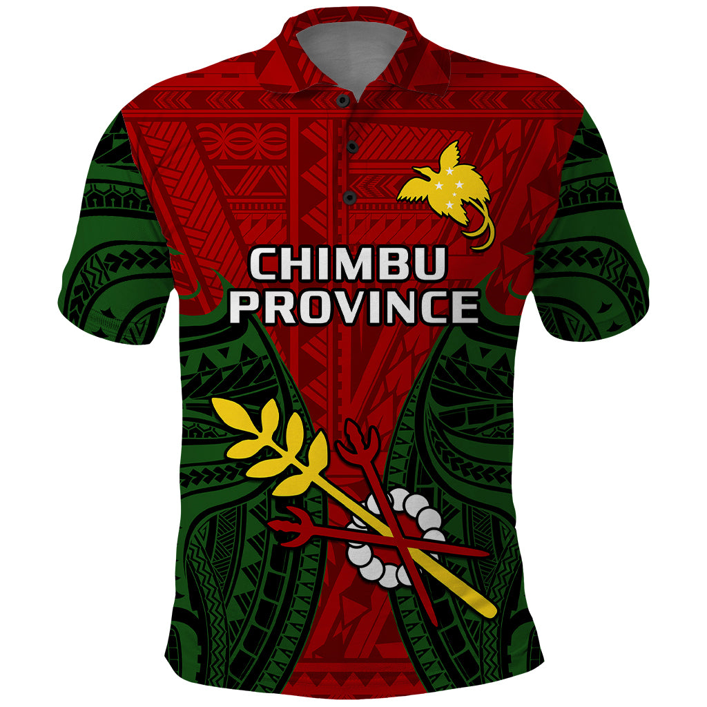 Custom Papua New Guinea Polo Shirt Chimbu Province Mix Coat Of Arms Polynesian Art LT14 Red - Polynesian Pride