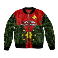 Papua New Guinea Bomber Jacket Eastern Highlands Province Mix Coat Of Arms Polynesian Art LT14 Unisex Red - Polynesian Pride