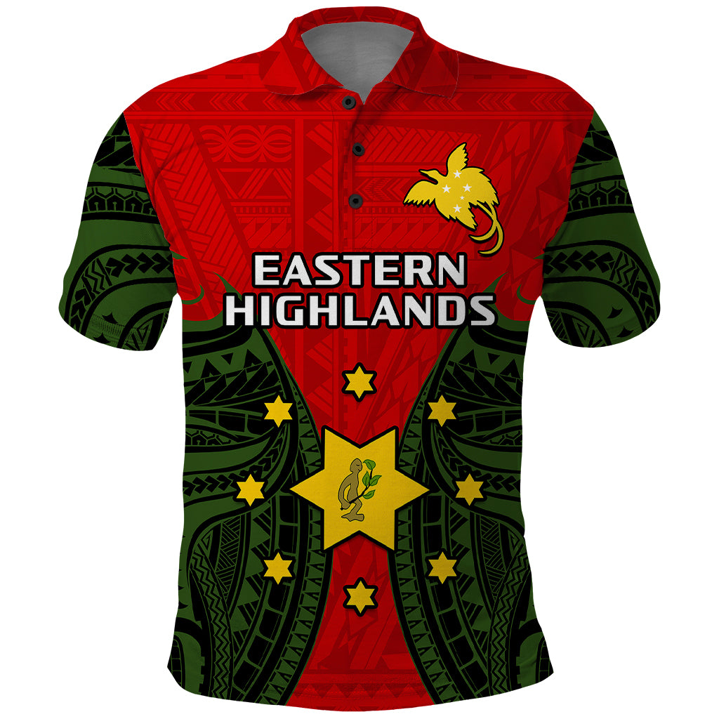 Papua New Guinea Polo Shirt Eastern Highlands Province Mix Coat Of Arms Polynesian Art LT14 Red - Polynesian Pride