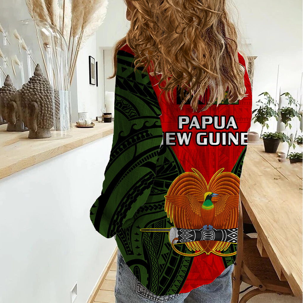 Papua New Guinea Women Casual Shirt Eastern Highlands Province Mix Coat Of Arms Polynesian Art LT14 - Polynesian Pride