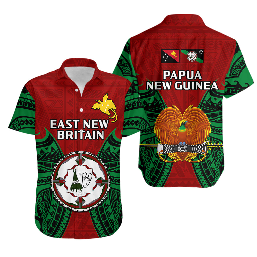 Papua New Guinea Hawaiian Shirt East New Britain Province Mix Coat Of Arms Polynesian Art LT14 Red - Polynesian Pride
