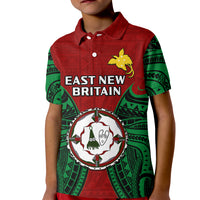 Papua New Guinea Kid Polo Shirt East New Britain Province Mix Coat Of Arms Polynesian Art LT14 Kid Red - Polynesian Pride