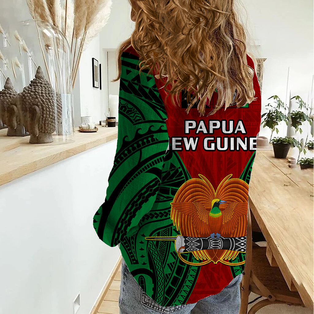 Papua New Guinea Women Casual Shirt East New Britain Province Mix Coat Of Arms Polynesian Art LT14 - Polynesian Pride