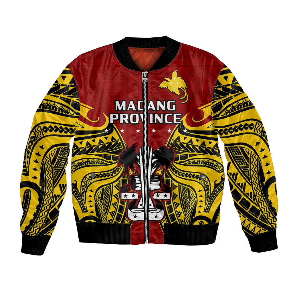 Papua New Guinea Bomber Jacket Madang Province Mix Coat Of Arms Polynesian Art LT14 Unisex Red - Polynesian Pride