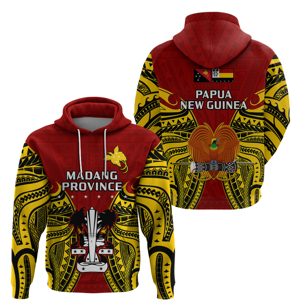 Papua New Guinea Hoodie Madang Province Mix Coat of Arms Polynesian Art LT14 Red - Polynesian Pride