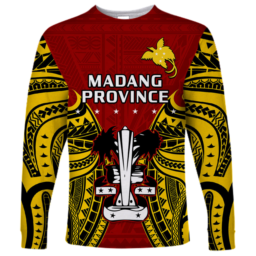 Papua New Guinea Long Sleeve Shirt Madang Province Mix Coat Of Arms Polynesian Art LT14 Unisex Red - Polynesian Pride