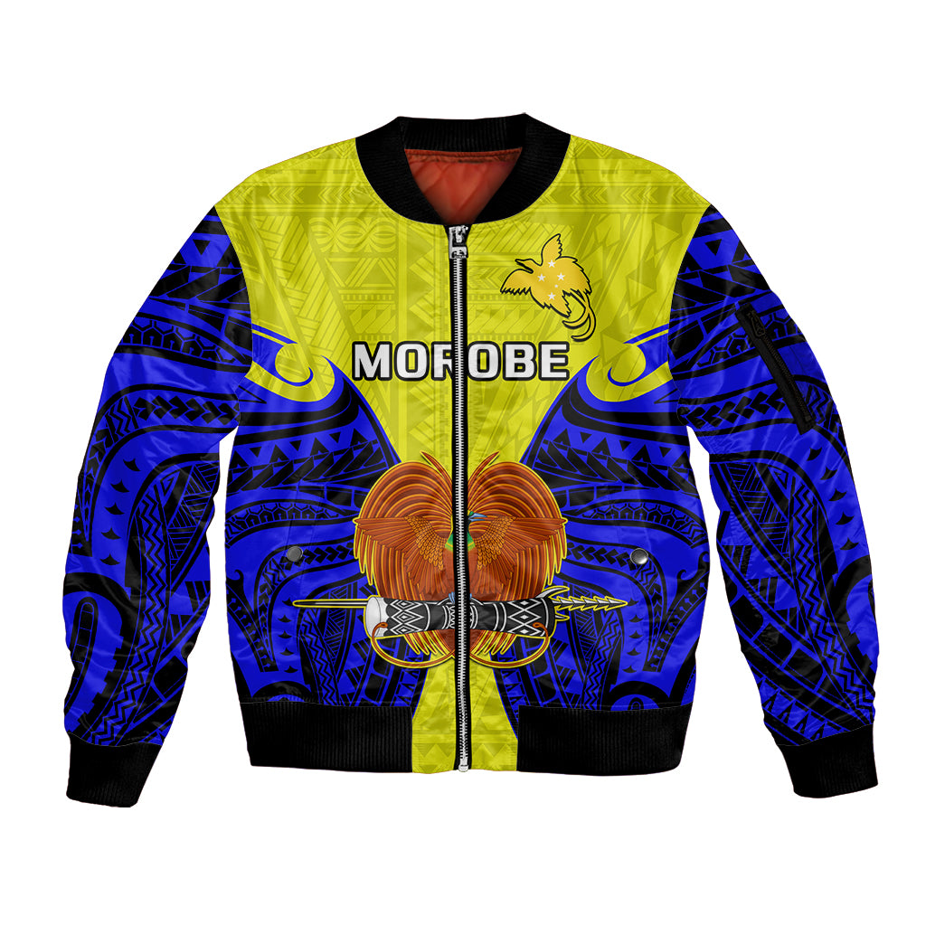 (Custom Personalised) Papua New Guinea Sleeve Zip Bomber Jacket Morobe Province Mix Coat Of Arms Polynesian Art LT14 Unisex Yellow - Polynesian Pride