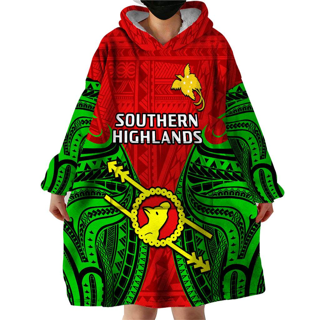 (Custom Personalised) Papua New Guinea Wearable Blanket Hoodie Southern Highlands Province Mix Coat Of Arms Polynesian Art LT14 - Polynesian Pride