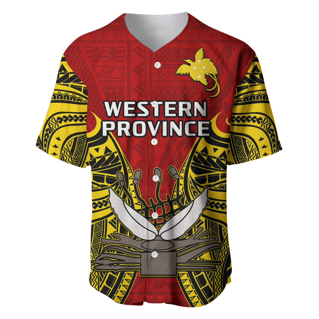 Papua New Guinea Baseball Jersey Western Province Mix Coat Of Arms Polynesian Art LT14 - Polynesian Pride