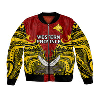 (Custom Personalised) Papua New Guinea Bomber Jacket Western Province Mix Coat Of Arms Polynesian Art LT14 Unisex Red - Polynesian Pride